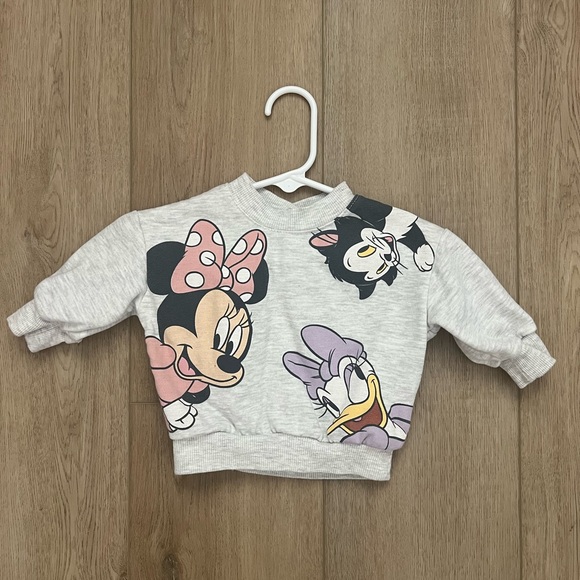 0-3M Disney Kids Gray Sweatshirt with Minnie and Daisy - Picture 1 of 6